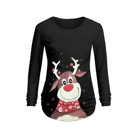 

Jchiup Maternity Merry Christmas Elk Bump Long Sleeve Tee Top