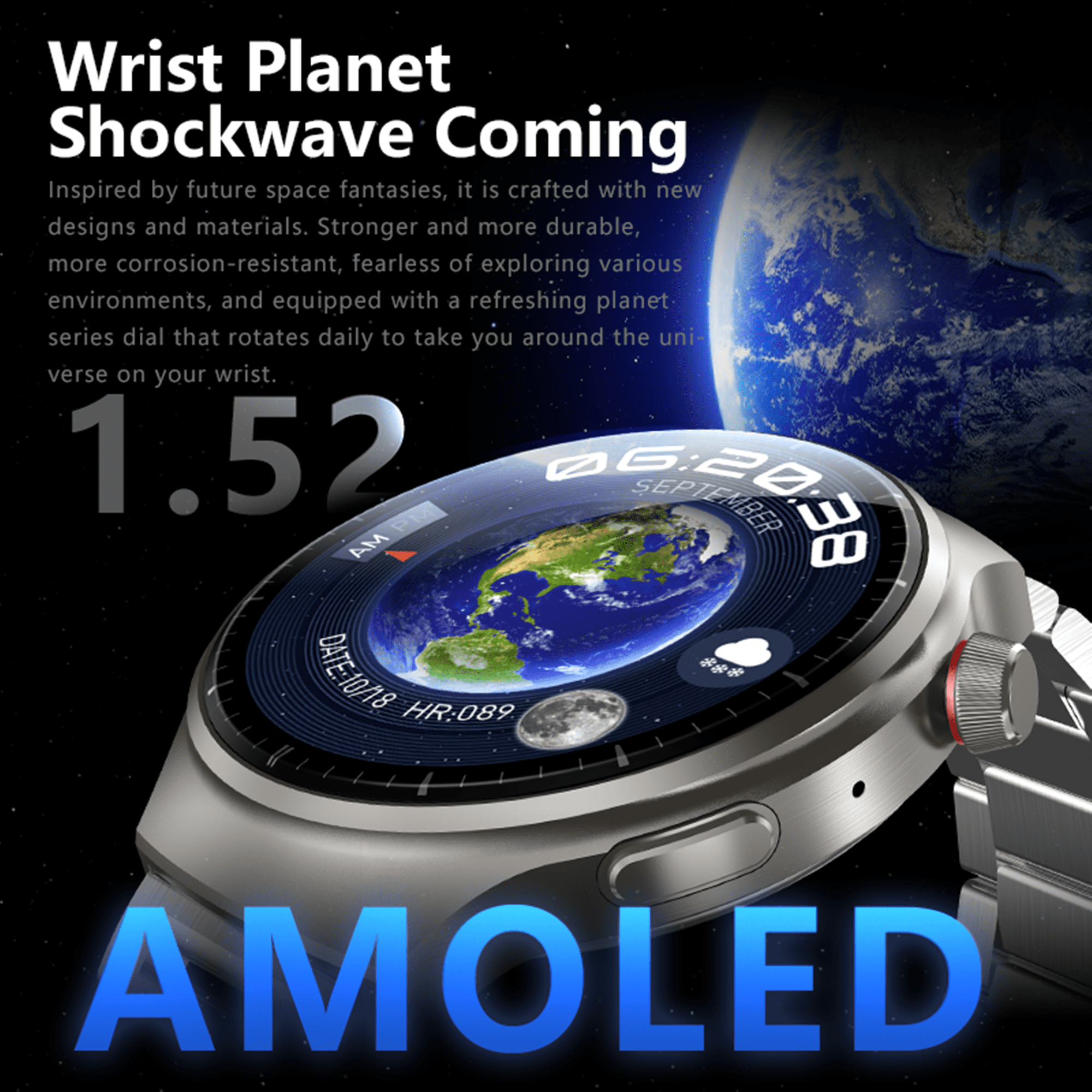 E EYAFA Bluetooth Call Smart Watch JS W4 with 1.5 inch AMOLED Screen for Men and Women-Black