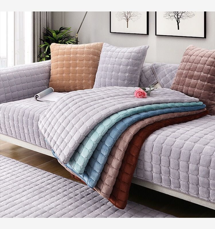 Velvet Couch Cover, Washable Sectional Sofa Cover, Anti Slip Sofa Slipcover for 3 Cushion Couch Sofa L Shaped Armrest Backrest, Furniture Protector Covers for Pets Kids