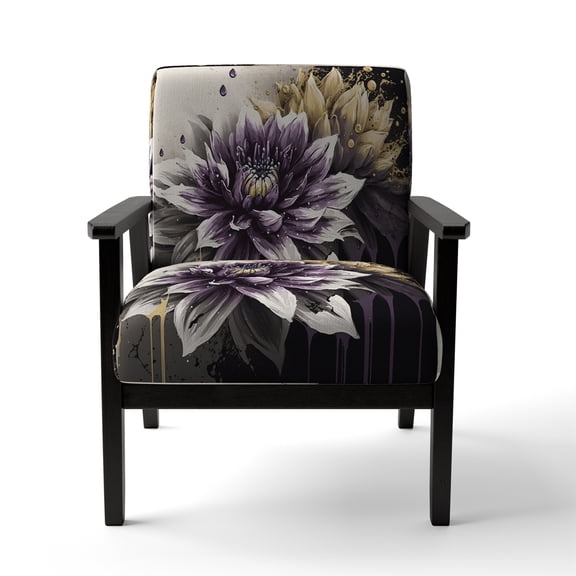 Designart "Stunning Dahlia Flower II" Purple Dahlia Upholstered Accent Chair - Traditional Arm Chair For Bedroom