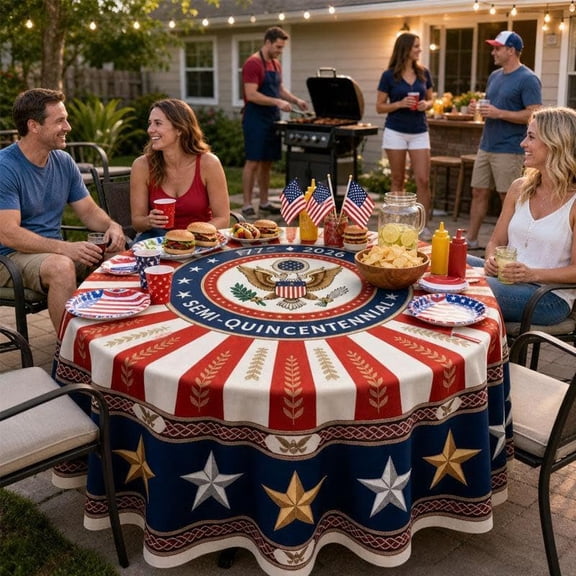 250th anniversary commemorative tablecloth (60x60 inches round) washable waterproof table flag, suitable for decorating Independence Day and Memorial Day on July 4th (M)