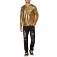 thumbnail image 2 of INSPIRE CHIC Metallic T-Shirt for Men's Crew Neck Long Sleeves Party Club Shiny T-shirts L Golden, 2 of 5