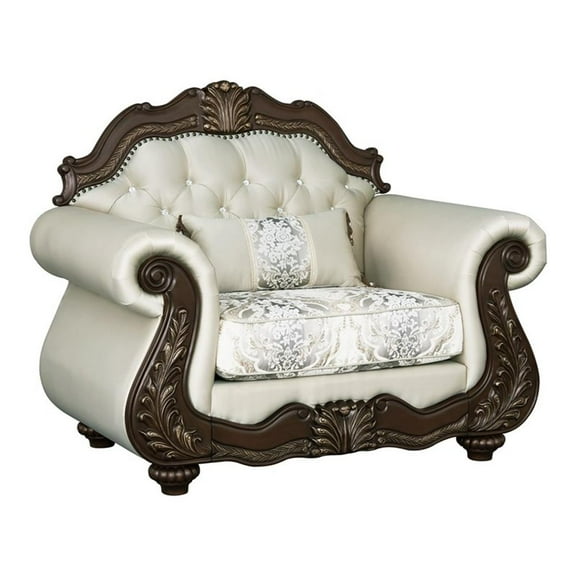 Bowery Hill Fabric Beige Chair Rectangular Button Tufted 52"W x 35"D x 43"H Assembled