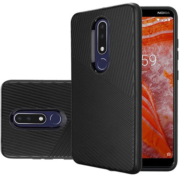 GSA Textured Embossed Lines Hybrid Case for Nokia 3.1 Plus - Black
