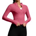 thumbnail image 2 of Women's Cropped Lightweight Stretchy Running Track Jackets Zip up Long Sleeve Athletic Yoga Tops with Thumb Holes Daily Travel Sun Protection Outfits, 2 of 5