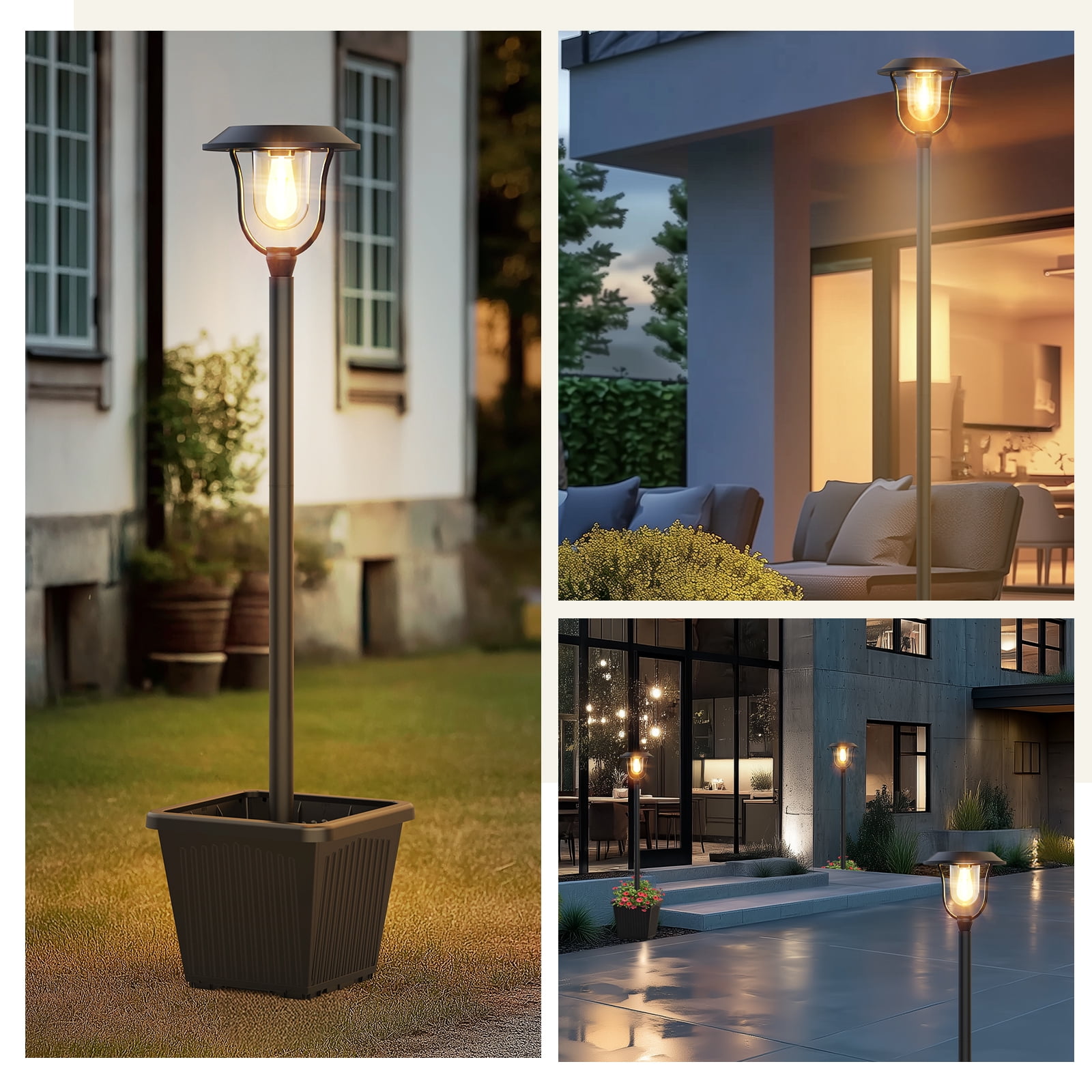 75" Solar Lamp Post Light with Planter Base, Aluminum Waterproof Outdoor Street Light, 100 Lumens, Warm White