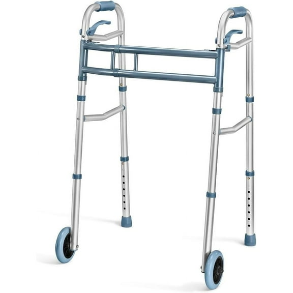 Walkers for Seniors - Aluminum Lightweight Walker with Wheels – Adjustable Walker Width and Height, Folding Walker with Arm Support Walker for Elderly Handicapped Disabled and 2 Wheels