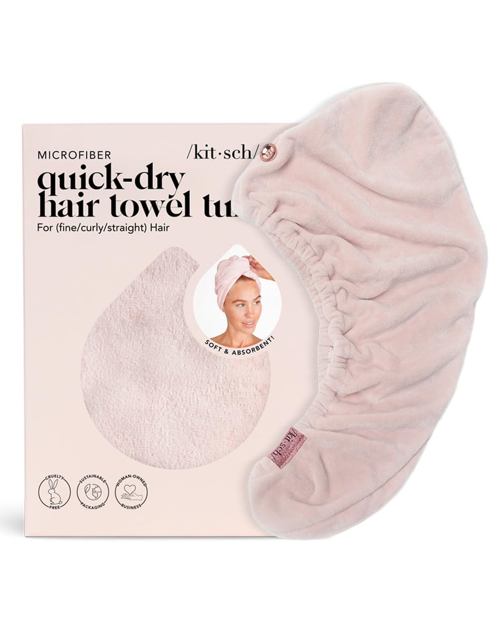 Kitsch Microfiber Hair Towel Wrap for Women, Pink, 1 Count