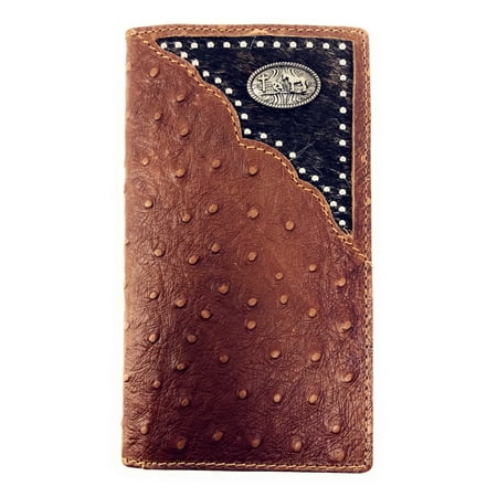 Cowhide Genuine Wallet Western Men Ostrich Genuine Leather Praying Cowboy Long Cowhide Stud Bifold Wallet ()