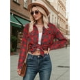 thumbnail image 3 of OALUXE Plaid Shirts for Women Roll Up Long Sleeve Casual Button Down Blouses Tops with Pockets, 3 of 7