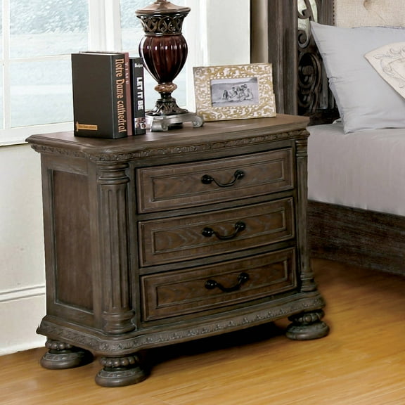 Furniture of America Kylen Solid Wood Adult Nightstand with 3-Drawer, Rustic Natural Tone