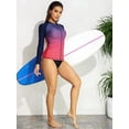 thumbnail image 3 of Sociala Women's Zipper Gradient Swimsuit Tops Crew Neck Long Sleeve Rash Guard Workout Running Tops UPF 50+, 3 of 6