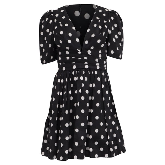 Pre-Owned Zimmermann Polka-Dot Mini Dress in Black Linen