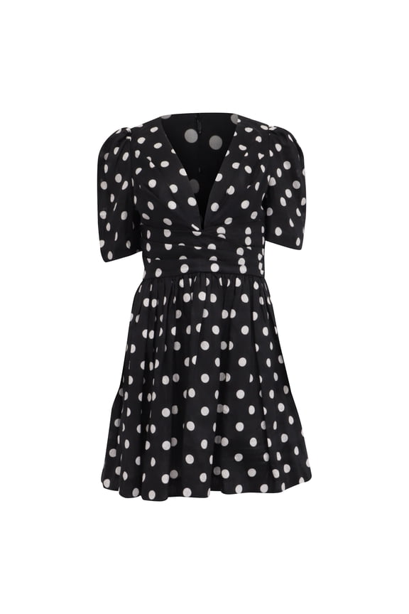 Pre-Owned Zimmermann Polka-Dot Mini Dress in Black Linen