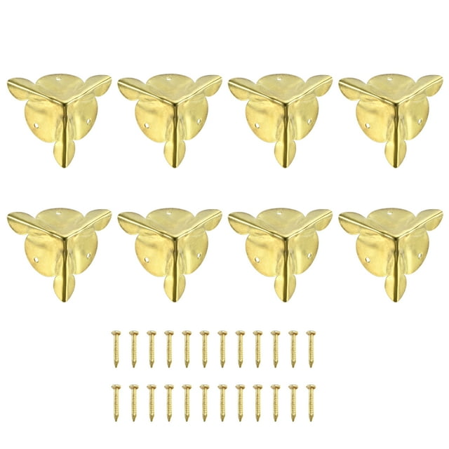 Unique Bargains 30x30x30mm Metal Box Corner Protectors Iron Gold Tone 8 Pack