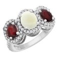 thumbnail image 1 of 10K White Gold Natural Opal & Enhanced Ruby 3-Stone Ring Oval Diamond Accent, size 6, 1 of 2