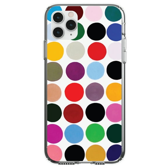 DistinctInk Clear Shockproof Hybrid Case for iPhone 13 Pro MAX (6.7" Screen) - TPU Bumper, Acrylic Back, Tempered Glass Screen Protector - Rainbow Polka Dots