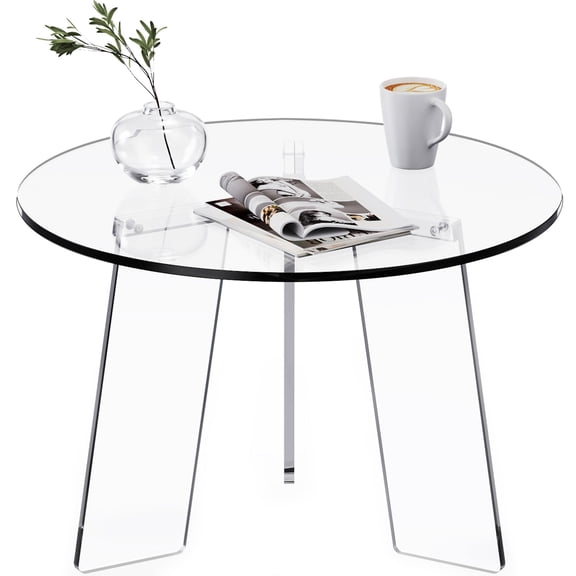Clear Acrylic Round Coffee Table with 3 Legs, Modern Side Table for Living