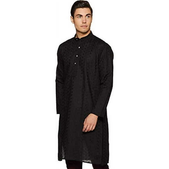 Devyom Men's Cotton Regular Kurta (094-CHIKAN-KURTA-BLACK-38_Black_Medium)