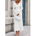 thumbnail image 4 of Vestido PRETTYGARDEN Suéter de Punto Acanalado Plisado Maxi Blanco M, 4 of 8