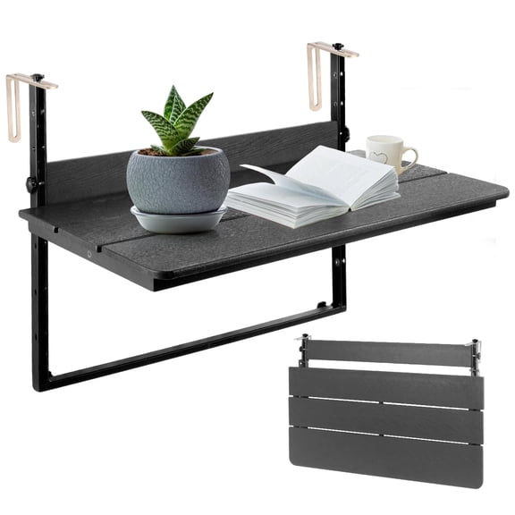39.3 Outdoor Folding Balcony Bar Table for Railings, Black | Fits 1 to 5.5