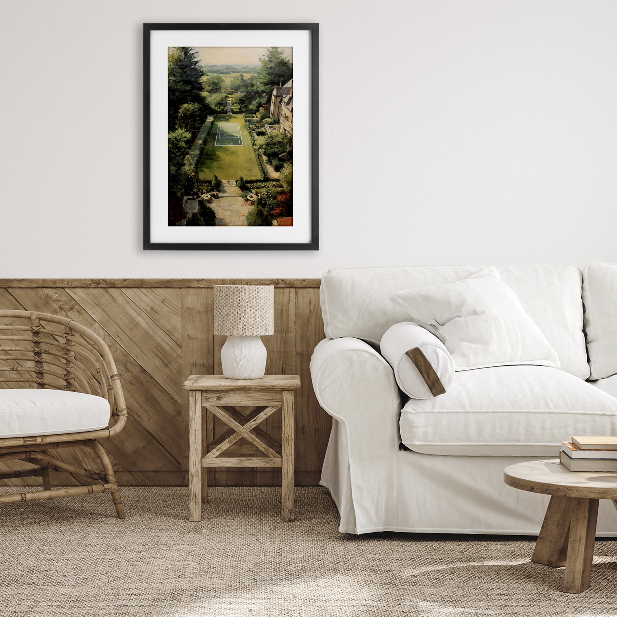 Stupell Industries Vintage Tennis At The Manor Black Framed Print Under Glass, design by Petal Prints Design