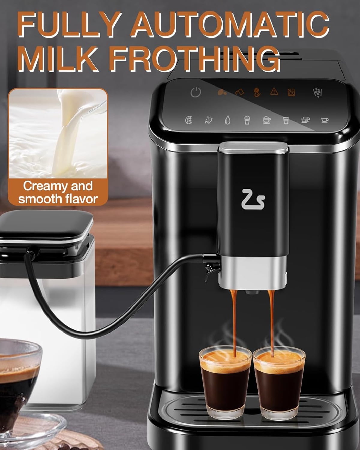 Garvee Professional Automatic Espresso Machine, 20 Bar Coffee Machine with Automatic Milk Frother, 1-15 Adjustable Grind for Home, Black