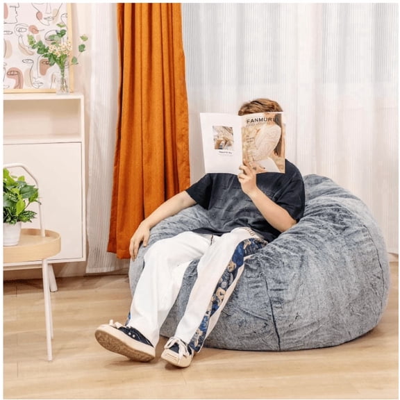 Baxluxe Bean Bag Chair for Adults, Comfy Lazy Sofa with Armrests for Living Room,Gray