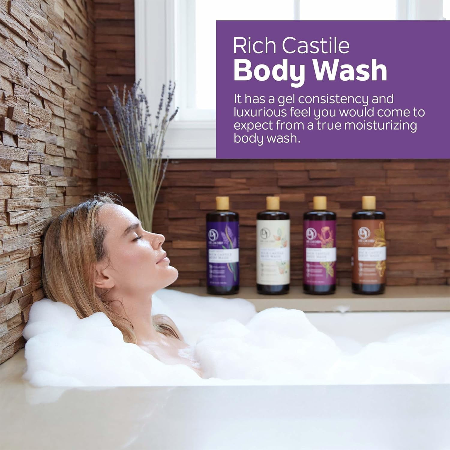 Dr Jacobs Naturals Castile Soap Body Wash Plant Based Liquid Soap, Lavender 32 Oz 3-Pack