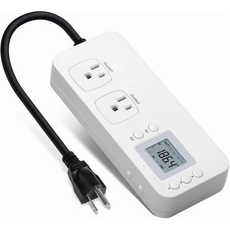 Electricity Usage , Power Consumption Watt Amp Meter Tester with 2 Outlets Electricity Analyzer Device for , White