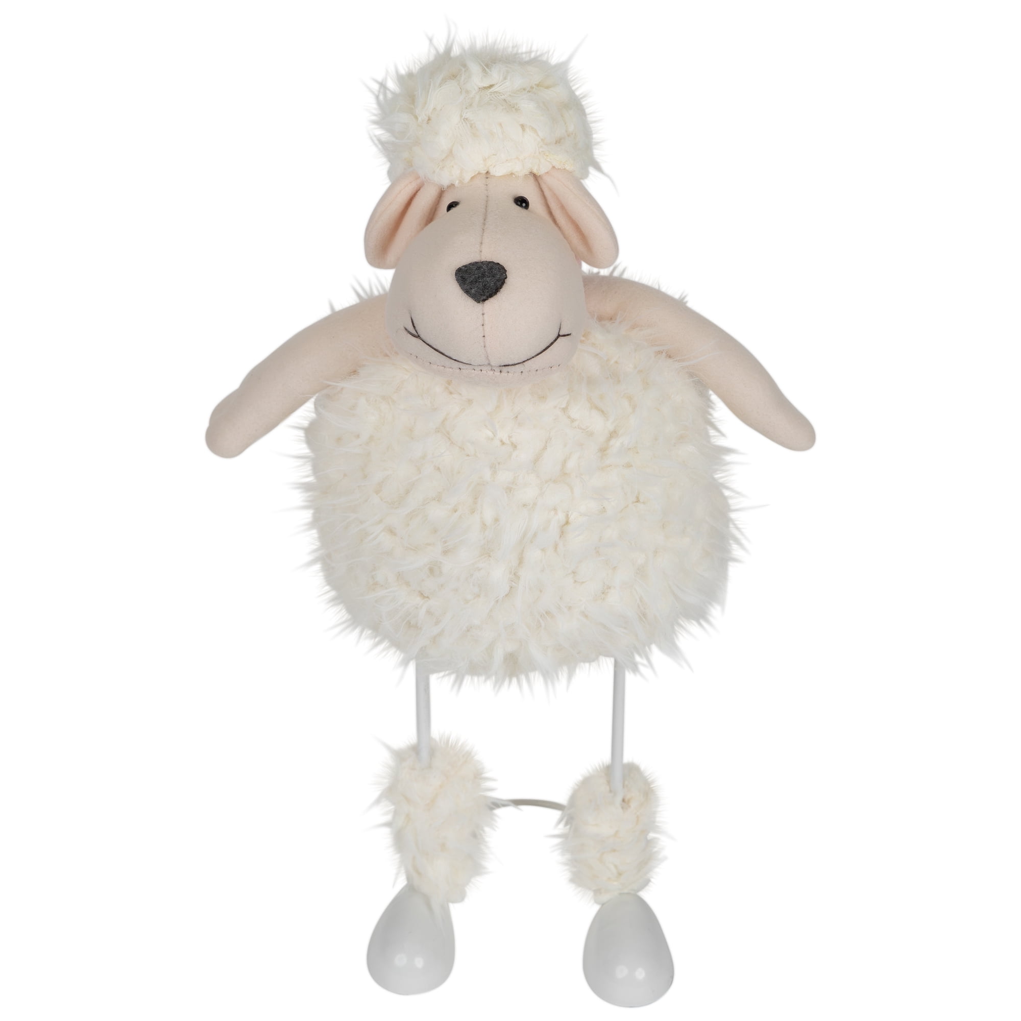 Northlight 16" Shaking Faux Fur Sheep with Bandanna Easter Spring Decoration - White/Pink