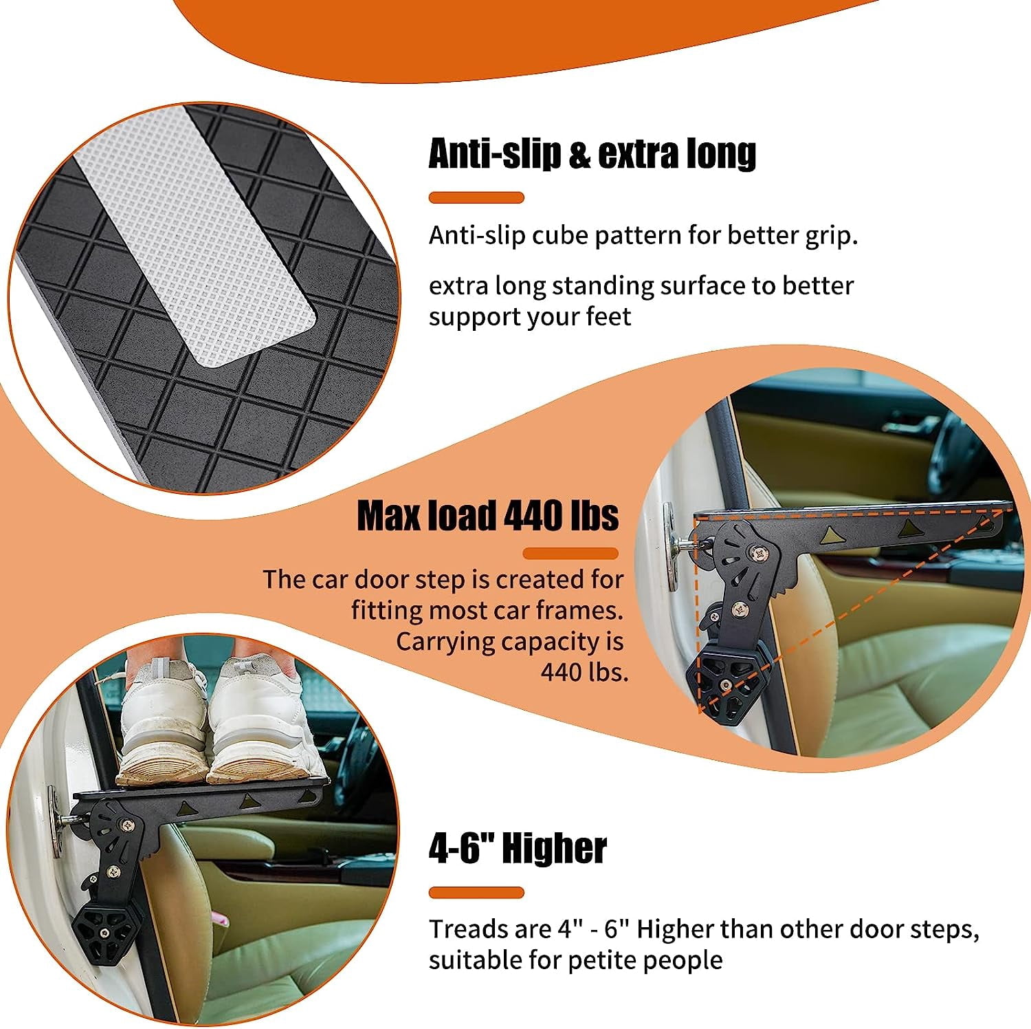Repose-pied Pliable Pour Porte De Voiture - Alliage Aluminium, Charge 250 Kg - Avec Marteau De Sécurité Et 4 Crochets - Pour Voiture, Camping-car, Camion - 11