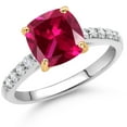thumbnail image 3 of Gem Stone King 2.70 Cttw Red Created Ruby and White Lab Grown Diamond 10K White Gold Engagement Ring for Women | Gemstone Birthstone | 8MM Cushion Cut (Size 7), 3 of 5