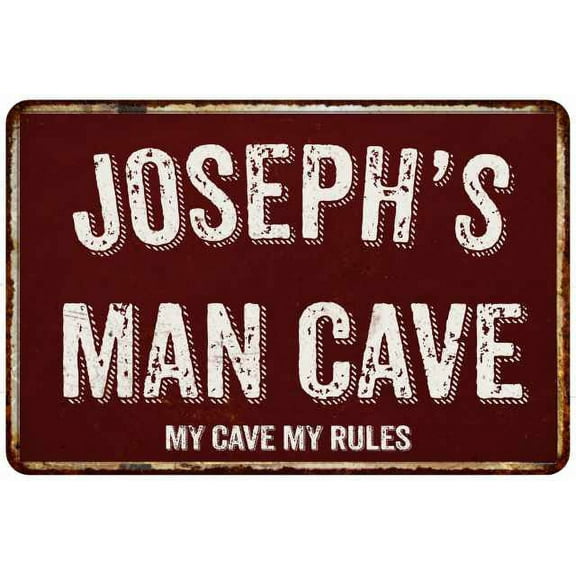 JOSEPH'S Man Cave Red Grunge Sign Metal 8x12 Decor 208120003305