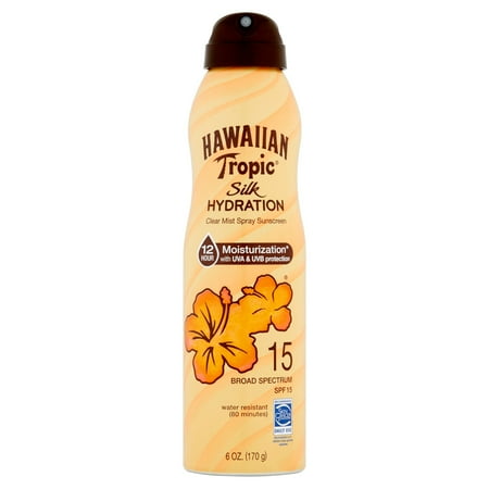 Hawaiian Tropic Silk Hydration Clear Mist Spray Sunscreen Broad Spectrum, SPF 15, 6 oz