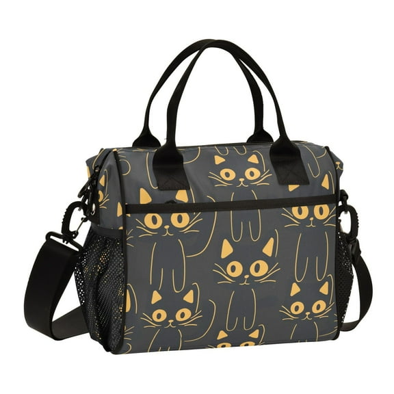 Black Cats Lines Lunch Bag Insulated Lunch Box Leakproof Reusable Cooler Tote Adjustable Shoulder Strap for Men Women 9L