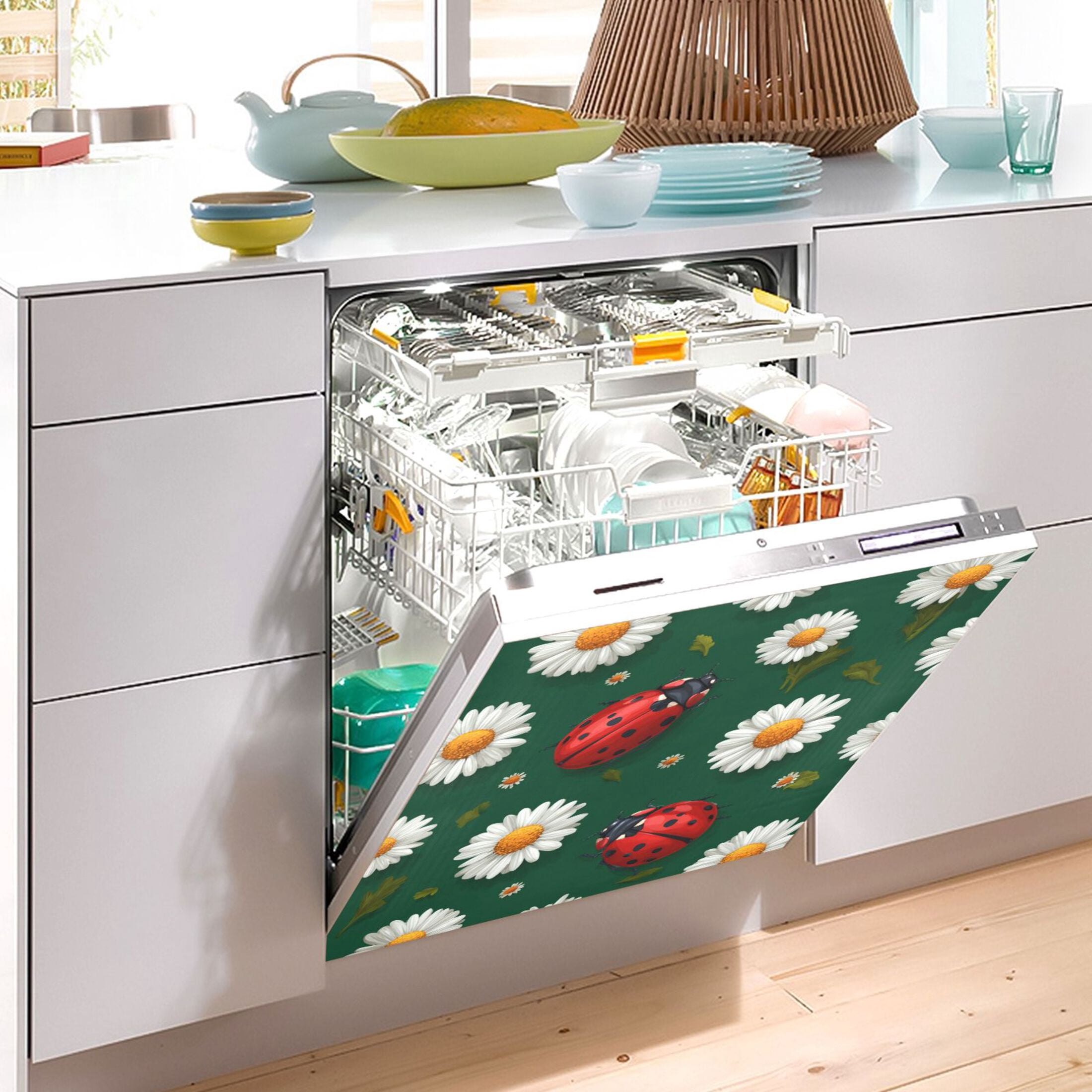 Dishwasher Sticker Magnetic Dishwasher Sticker Magnetic Decorative Sticker Refrigerator Sticker Dishwasher Decorative Stickers Cute Ladybug White Daisy