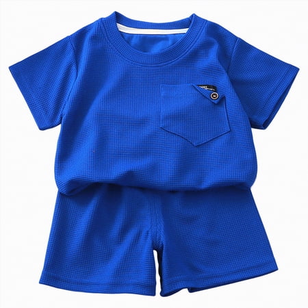 Yindaity Baby Boy Outfits Toddler Baby Boy Summer Clothes 2T 3T Print Shorts Set Outfits Baby Boys Short Sleeve Crewneck Print Boys Top Shorts 2 Piece Clothes Set(Blue 2-3 Years)