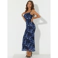 thumbnail image 2 of DARING DIVA Floral Maxi Spaghetti Strap Bodycon Dress XS Black Blue, 2 of 6