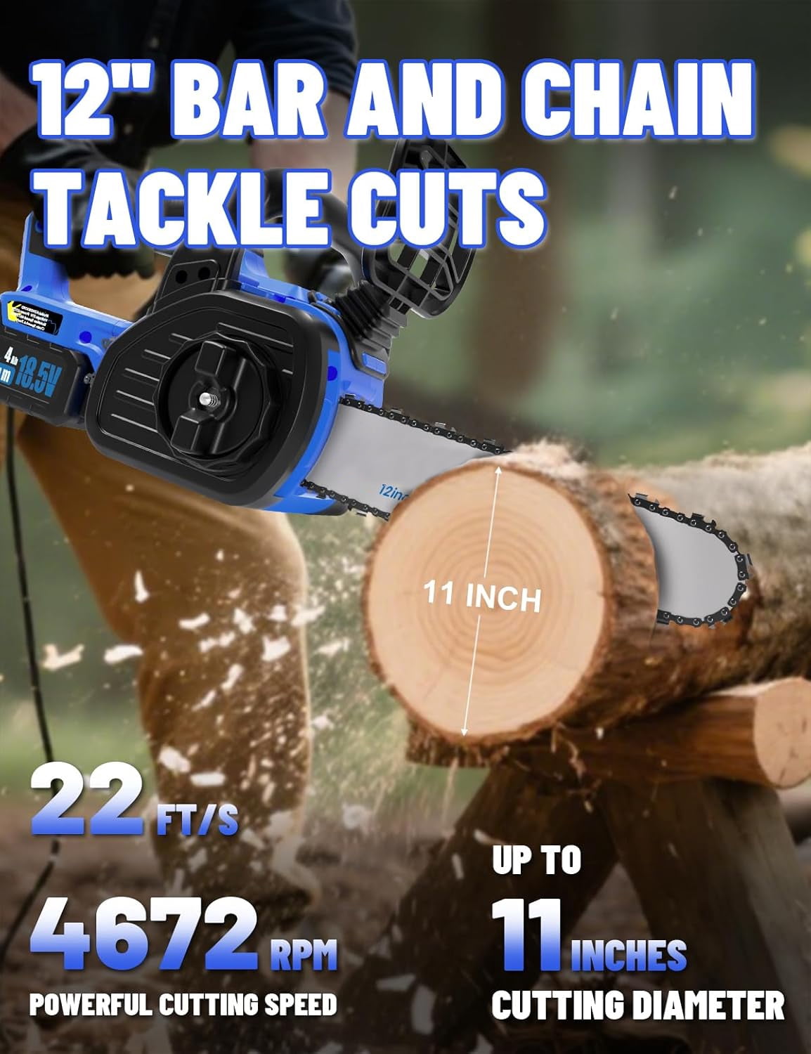 12" Chainsaw, Cordless battery Chainsaw with 4.0Ah Batteries , Electric Chainsaw with Tool-Free Chain Tensioning, Automatic Lubrication, Power Chain Saw for Wood Cutting Tree Trimming