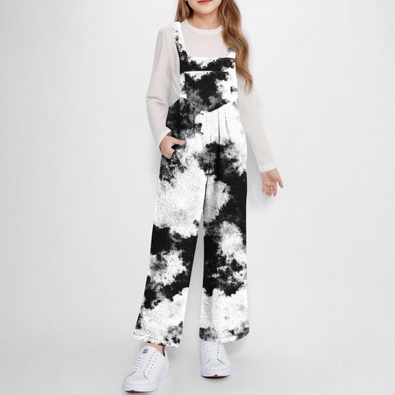 Xdegoge Girls Tie-Dye Overalls Jumpsuit Colorful Gradient Print Fleece Bibs Pants, Trendy Warm Winter Jumpsuits with Pockets