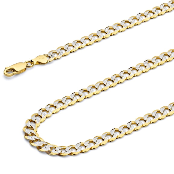 Wellingsale 14k Yellow Gold Polished Solid 5.5mm Cuban White Pave Diamond Cut Chain Bracelet - 8"