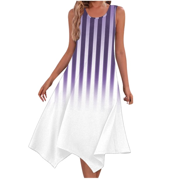 Ladies Summer Tops Impreso sin Mangas Cuello Redondo Vestido Casual para Uso Diario Y Casual