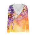 thumbnail image 4 of MHFRRA Blusas de Otoño con degradado para Mujer, Camisetas Informales de Manga Larga con Ribete de Encaje y Cuello En V, Camisetas Básicas, Blusas Tipo Túnica Holgadas Amarillo, 4 of 4