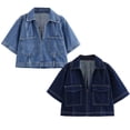 thumbnail image 2 of HH TRAF 2024 Camisas cortas de mujer de estilo callejero con cuello vuelto, mangas cortas, bolsillos decorativos, blusas vaqueras de verano para mujer a la moda, 2 of 5