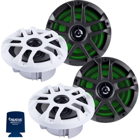 Memphis Audio LED Marine Speaker Pack: 2 Pairs of MXA60L 6.5 Marine Grade Included Black and White Grills With RGB LED