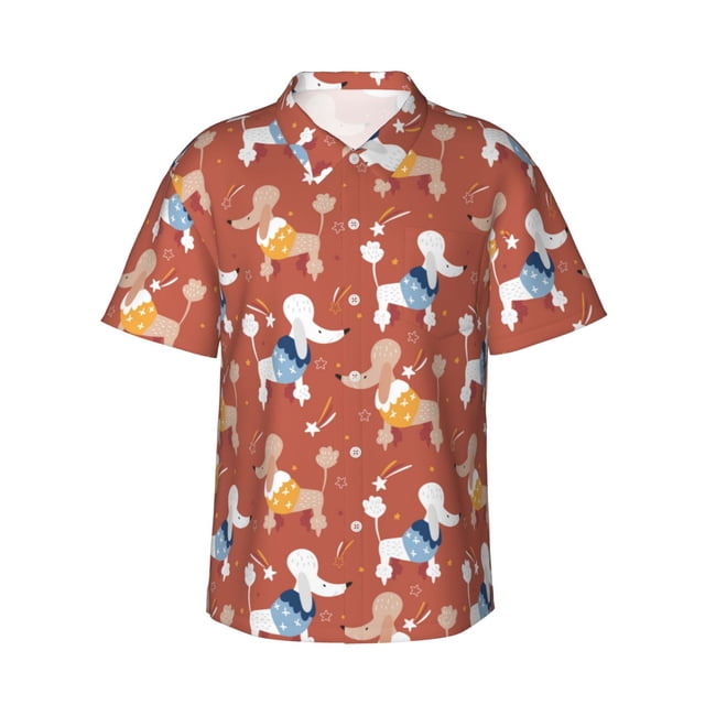 Fotbe Cute Poodle Dog Camisa Hawaiana para Hombre Unisex – Camisa Casual de Verano con Botones de Manga Corta de Algodón y Lino,Medium