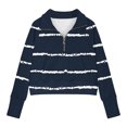 thumbnail image 3 of Tao Tao Middle Big Girls Half Zip Striped Loose Sweater Mock Turtleneck Pullover Fall Fashion Outfit Winter Trendy Clothes Navy 9 Years, 3 of 4
