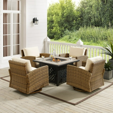 5 Piece Swivel Rocker Conversation Set with Fire Table - Outdoor Patio Furniture Set
