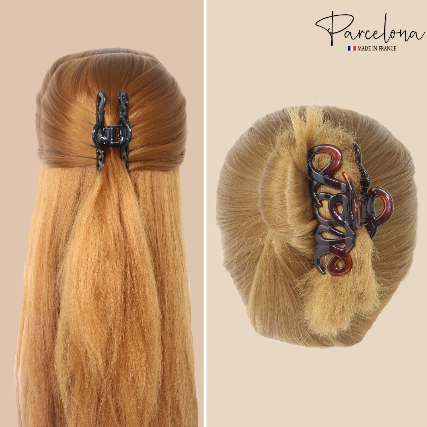 Parcelona French Love Medium 3" Shell and Black Celluloid Hair Claw Clips(2 Pcs)
